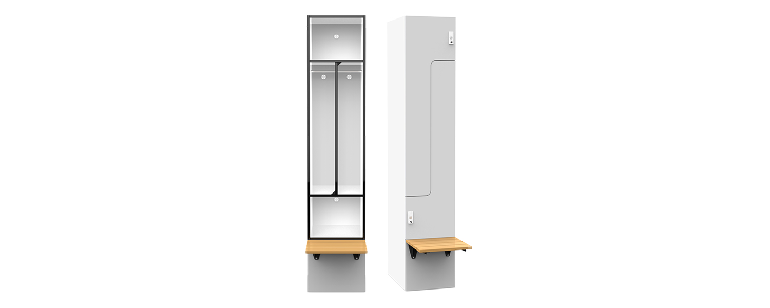 Two door ‘wave’ hanging locker with bench seat (PL2+)